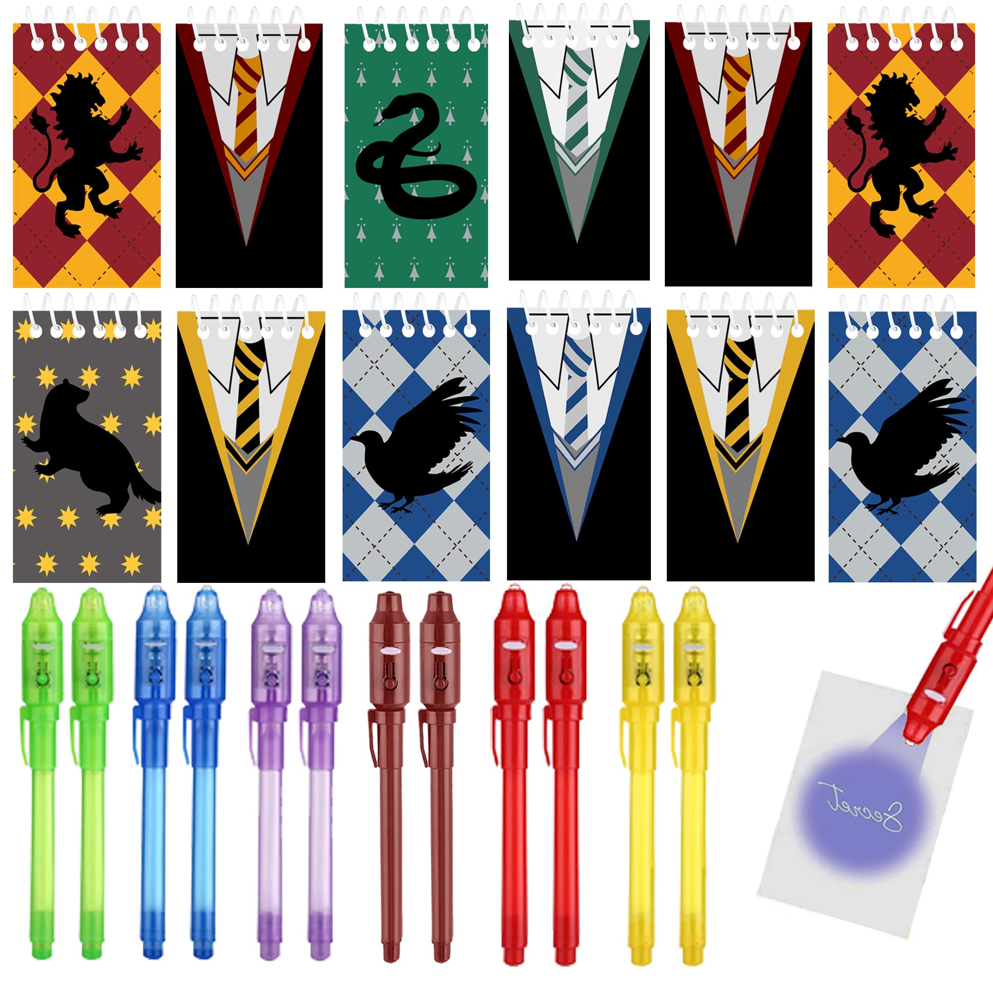 Magic Party Supplies Favours,12 UV Pen and 12 Notebook,Magic School Party Bags fillers,Children's Birthday Party Boys & Girls, Advent Calendar & Small Gifts Children