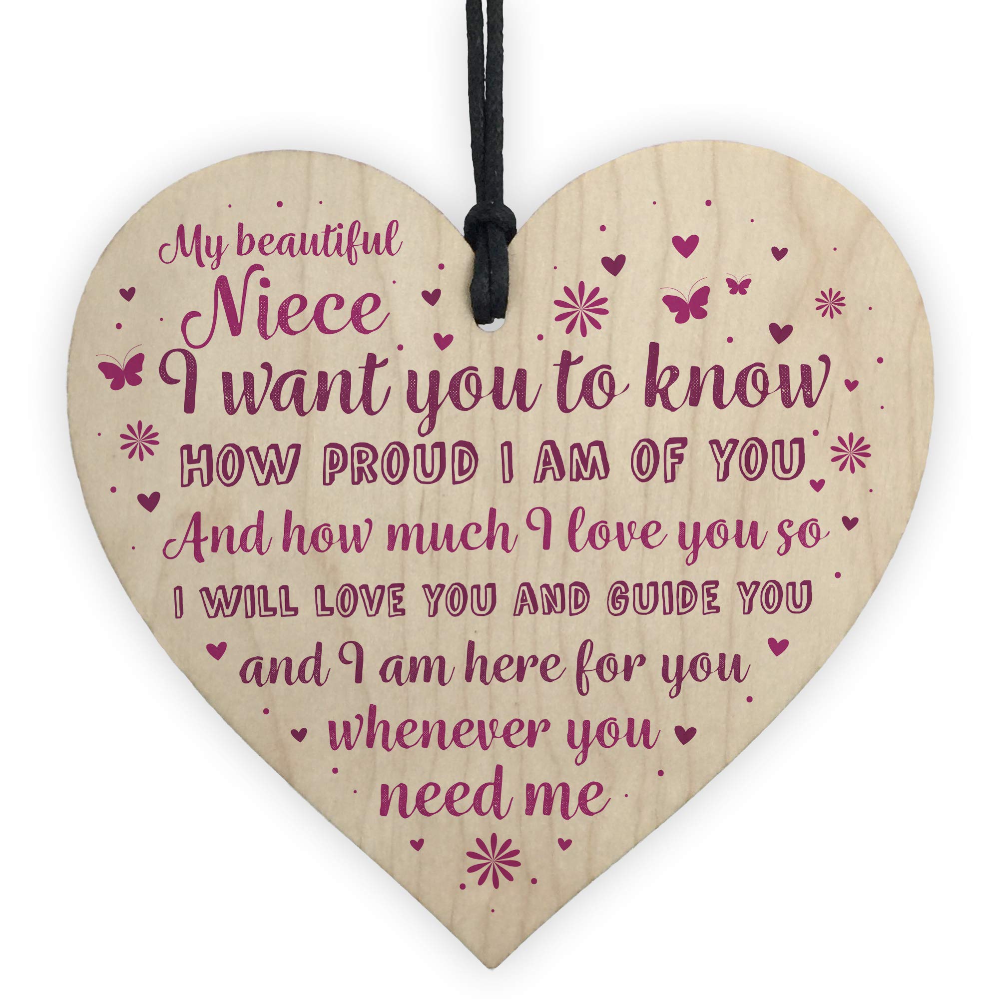 Red Ocean Niece Gifts From Auntie And Uncle For Christmas Birthday Handmade Wooden Heart Hanging Plaque Keepsake
