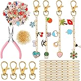 286 Pcs Gold Keychain Making Kit Bulk Cute Bag Charm Kit, Including Jewelry Plier, 120 Charms 20 Keychain Clips with Key Ring, 120 Jump Ring, 25 Extender Chain for DIY Crafting And Jewelry Making