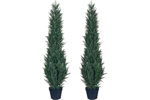 HAIHONG 2 Packs 4ft Artificial Cedar Topiary Trees - Fake Boxwood Topiary Cypress Trees Potted Plants, Artificial Plants Shrubs for Home Indoor Outdoor Garden Porch Decor