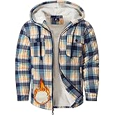 WENTTUO Mens Plaid Full Zip Hoodie Warm Flannel Shirt Jacket Fleece Lined Outerwear Coat with Hood