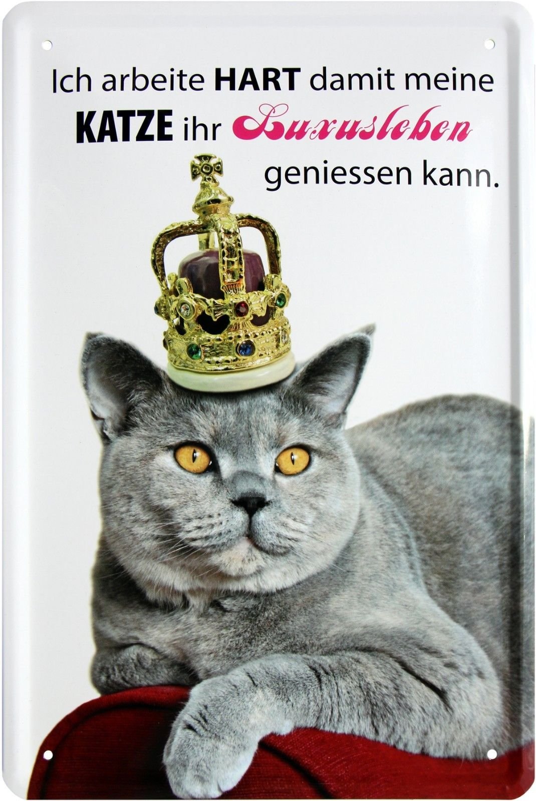 471 Tin Sign with German Text "Ich arbeite hart für das Luxusleben meiner Kat" ("I work hard for the Luxusleben m