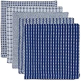 DII Ultra Absorbent, Everyday Cotton Kitchen Towels, Dishcloth Set, Assorted Blue, 5 Piece
