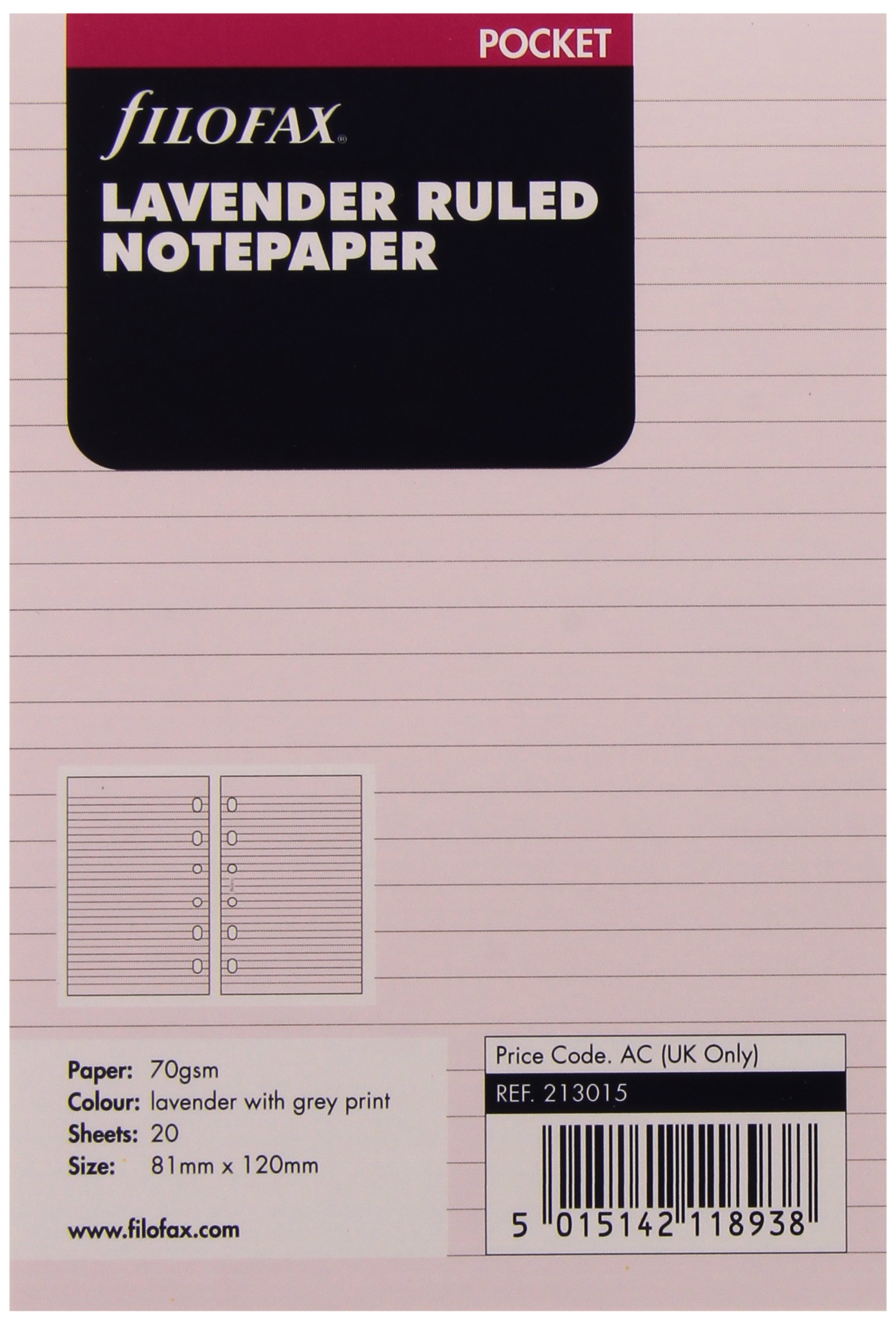 Filofax Pocket Lavender Ruled Notepaper