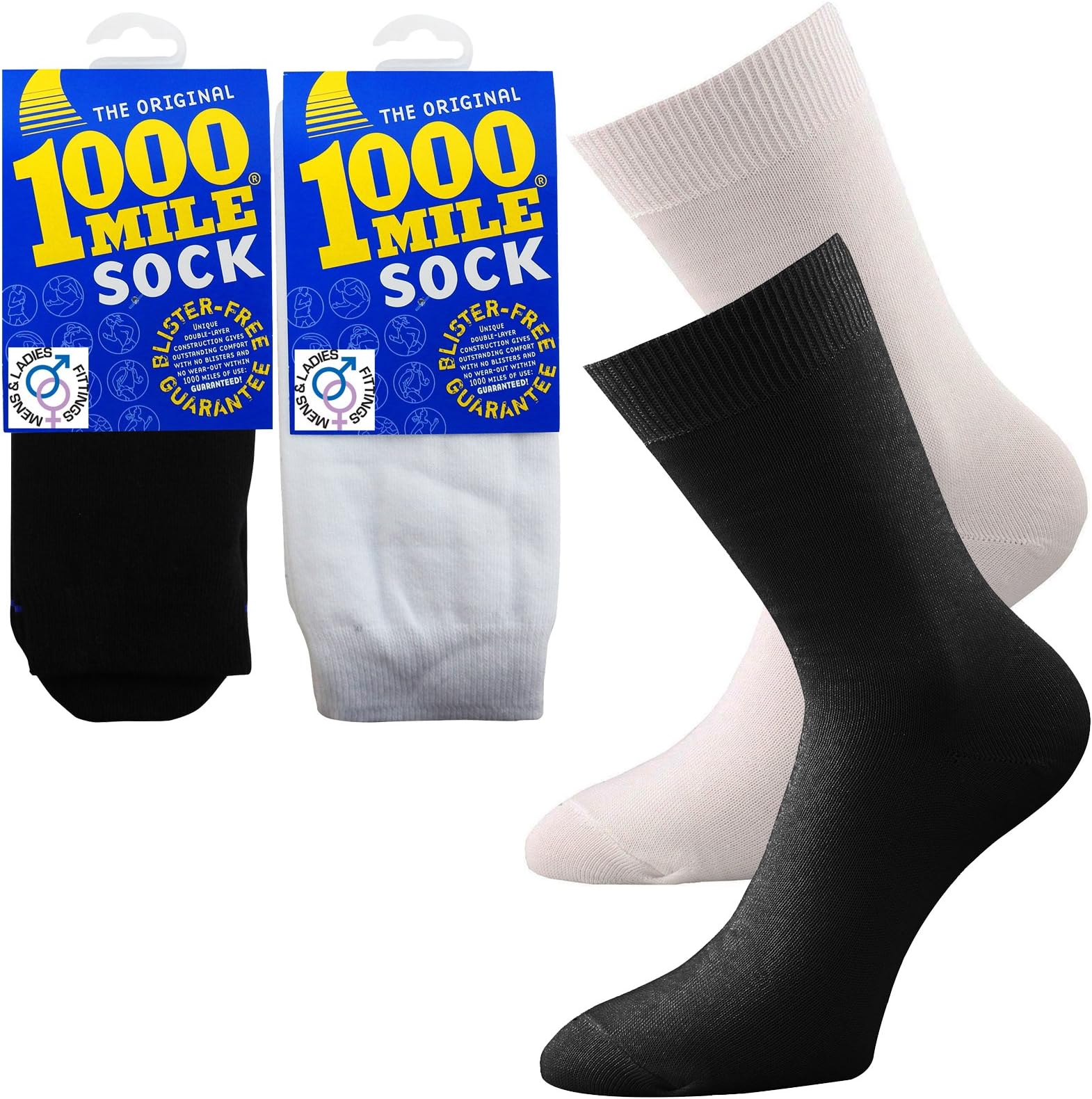 1000 Mile Original Blister Free Double Layer Unisex Fit Walking Working Socks - Unisex - Black (Medium / 6-8.5UK) - 3 Pair
