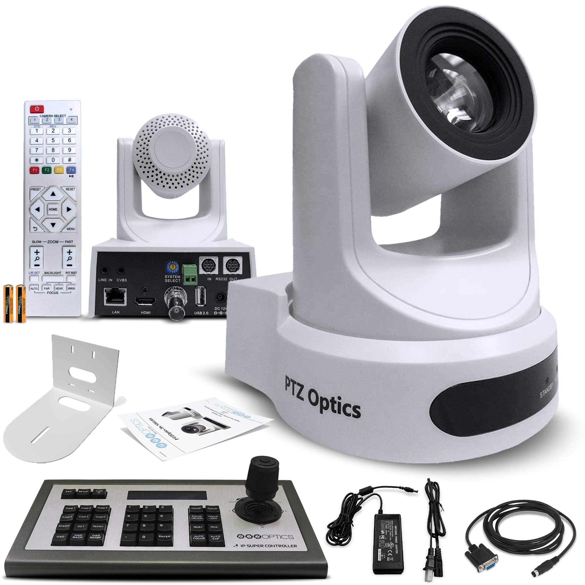 PTZOptics 20x-SDI Gen2 Live Streaming Camera (White) (PT20X-SDI-WH-G2) + PTZOptics 4D IP Joystick Co
