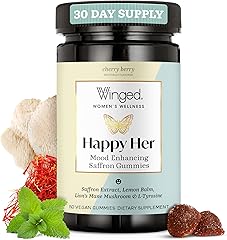 Winged Wellness Happy Her Mood Gummies - Daily Mood Enhancer Support Supplement for Women - Vitamin D with Saffron, Lemon Bal
