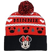 Disney Minnie Mouse Beanie Fair Isle Knit Design Cuffed Winter Hat with Pom Multicolored