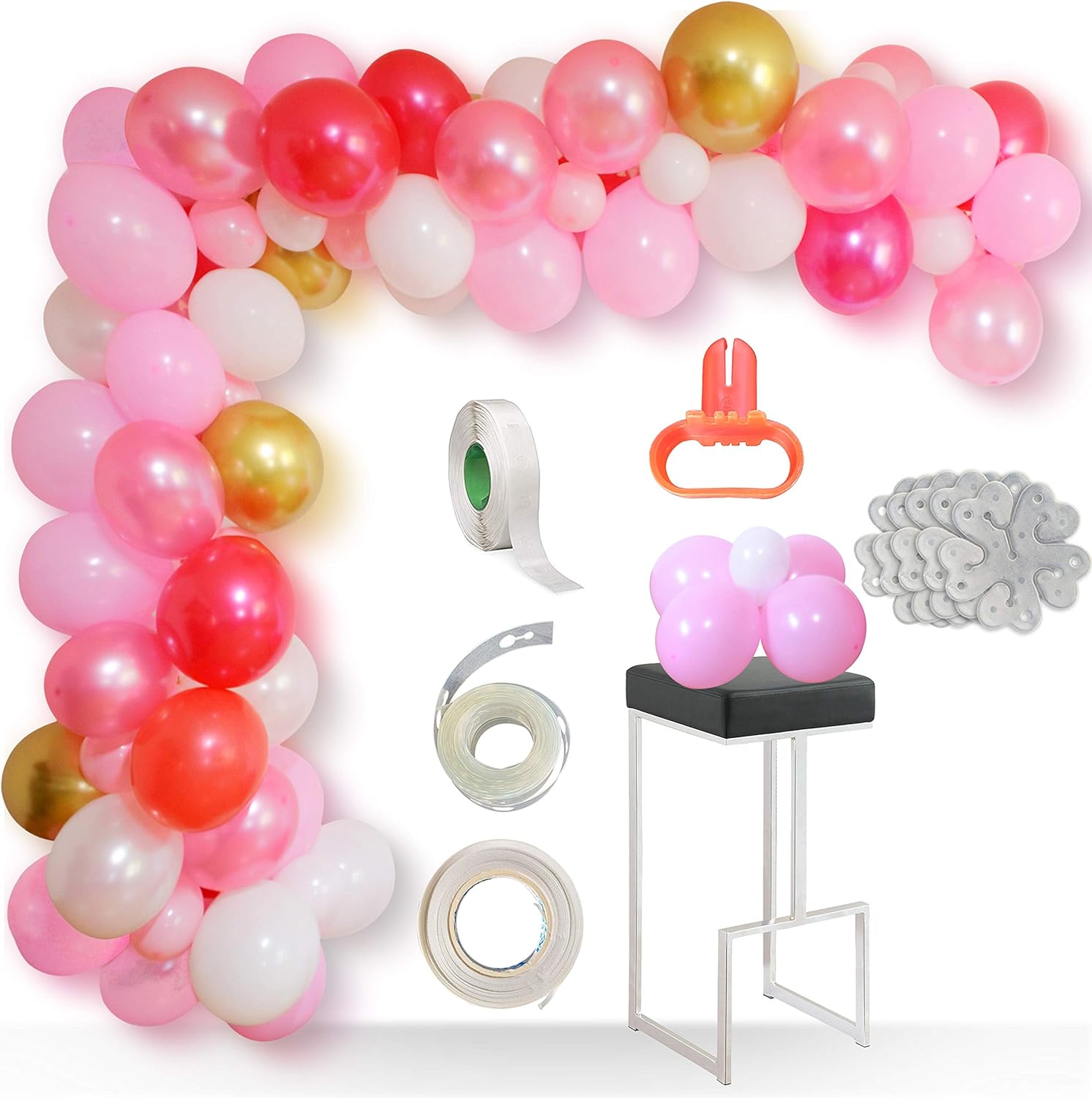 Balloon Garland Arch Kit - Pink White Gold Metal Matte and Pearlescent Premium Balloons Pack for Party Wedding Girl Birthday Baby Shower Decorations, BONUS Balloon Kit Accessories Included