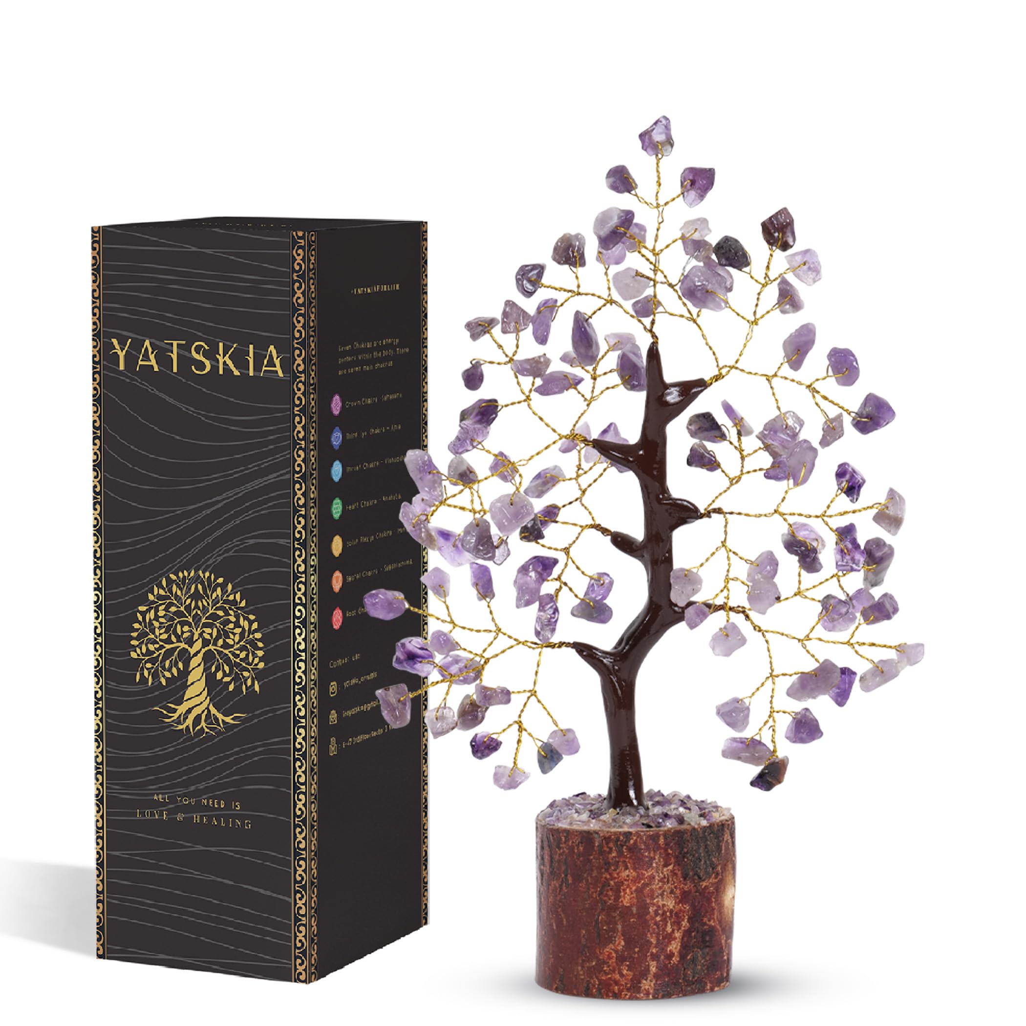 YATSKIA Amethyst Crystals -chakra Tree - Crystal Healing Stones Mini Gem Money Chakra Decor Feng Shui Good Luck Gifts Gifts, 7-8 Inches, 84.9 grams, 1.0 count