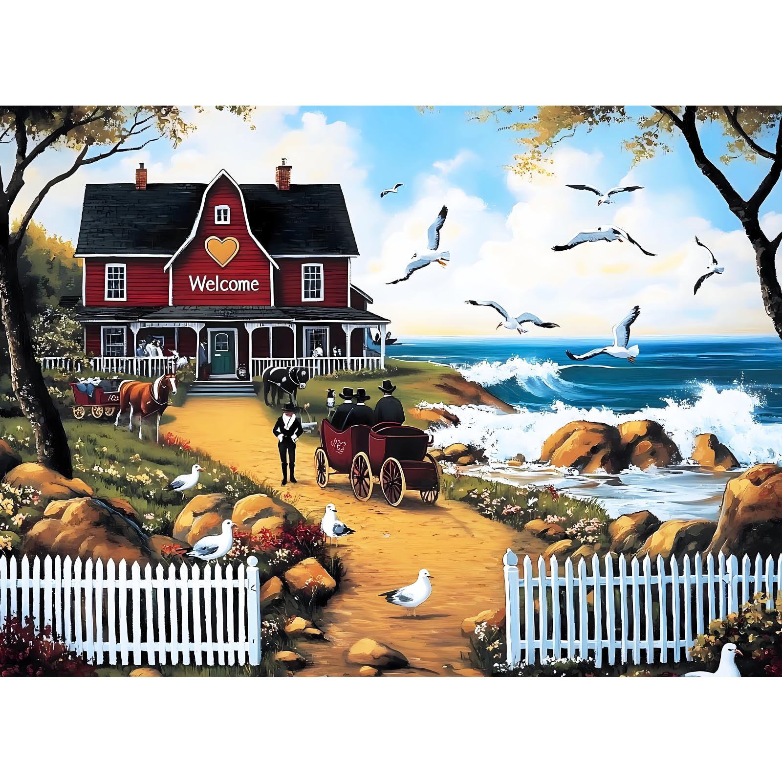 Photo 1 of Jigsaw Puzzles for Adults 500 Pieces, Seagull Carriage Thick Cardboard Adult Puzzles, Challenging Yet Relaxing Adult Puzzles 500 Pieces, Glossy Sturdy Vibrant Puzzle Great Gift for Family Friends