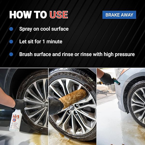 AIM CHEMICALS BRAKE AWAY NON-ACID WHEEL & TIRE CLEANER – HEAVY DUTY DEGREASER & ENGINE CLEANER – REMOVES BRAKE DUST, GREASE, GRIME, ALUMINUM BRIGHTENERS – IDEAL FOR CARS, BOATS, RVS & EQUIPMENT, 1 GAL