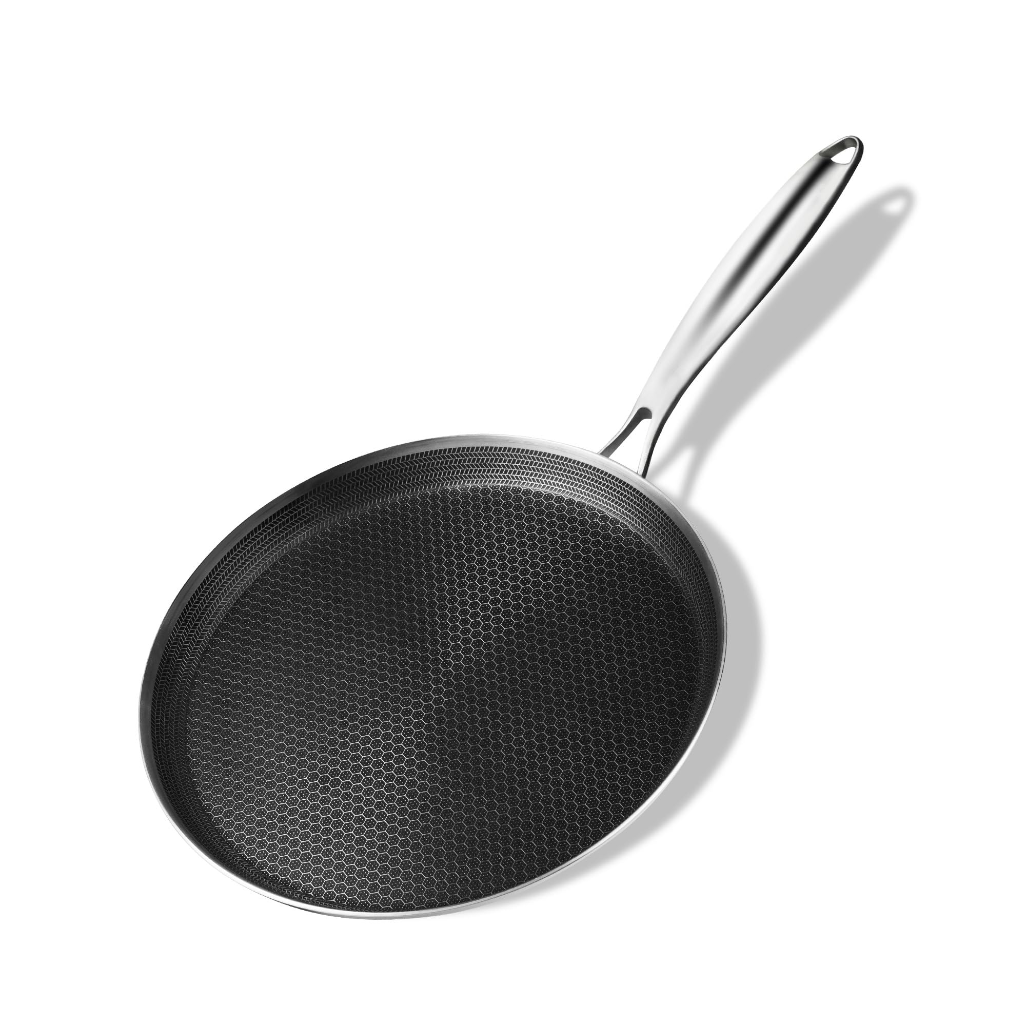 Innerwell Stainless Steel Crepe Pan 28 cm, Nonstick Stainless Steel Honeycomb Coating Pancake Pan, Non Stick Flat Skillet Tawa Dosa Tortilla Griddle Pan, Induction Compatible, PFOA Free