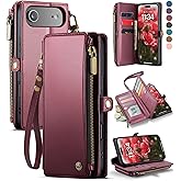 Defencase Compatible with iPhone Air Case Wallet with RFID Blocking Card Holder for Women Men, Fashion PU Leather Magnetic Snap Flip Zipper Strap Wallet Phone Case for iPhone 17 Air 6.5", Wine Red