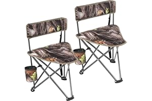REDCAMP 2 Pack Tripod Hunting Chairs for Blinds, Folding Lightweight Portable Fishing Chair for Adults Hunting Stools with Backrest, Golf Chairs for Spectators, Camo