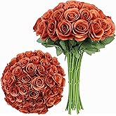 LVEFIT Artificial Rose 30Pcs Burnt Orange Rose Flower Artificial Flowers Flower with Long Stem Silk Roses Bouquet for Wedding Bridal Shower Party Home Decoration