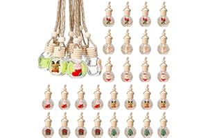 UgyDuky 28 Pcs Christmas Car Hanging Diffuser Bottles, 10ml Mini Glass Aromatherapy Bottles with Wooden Caps and Rope, Cute X