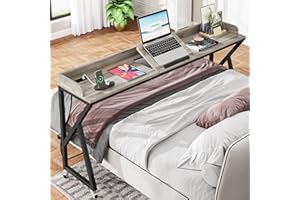 Tribesigns Overbed Table, 70.9" Queen Size Bed Table Over Bed Desk with Adjustable Tilt Board, Mobile Laptop Cart Computer De