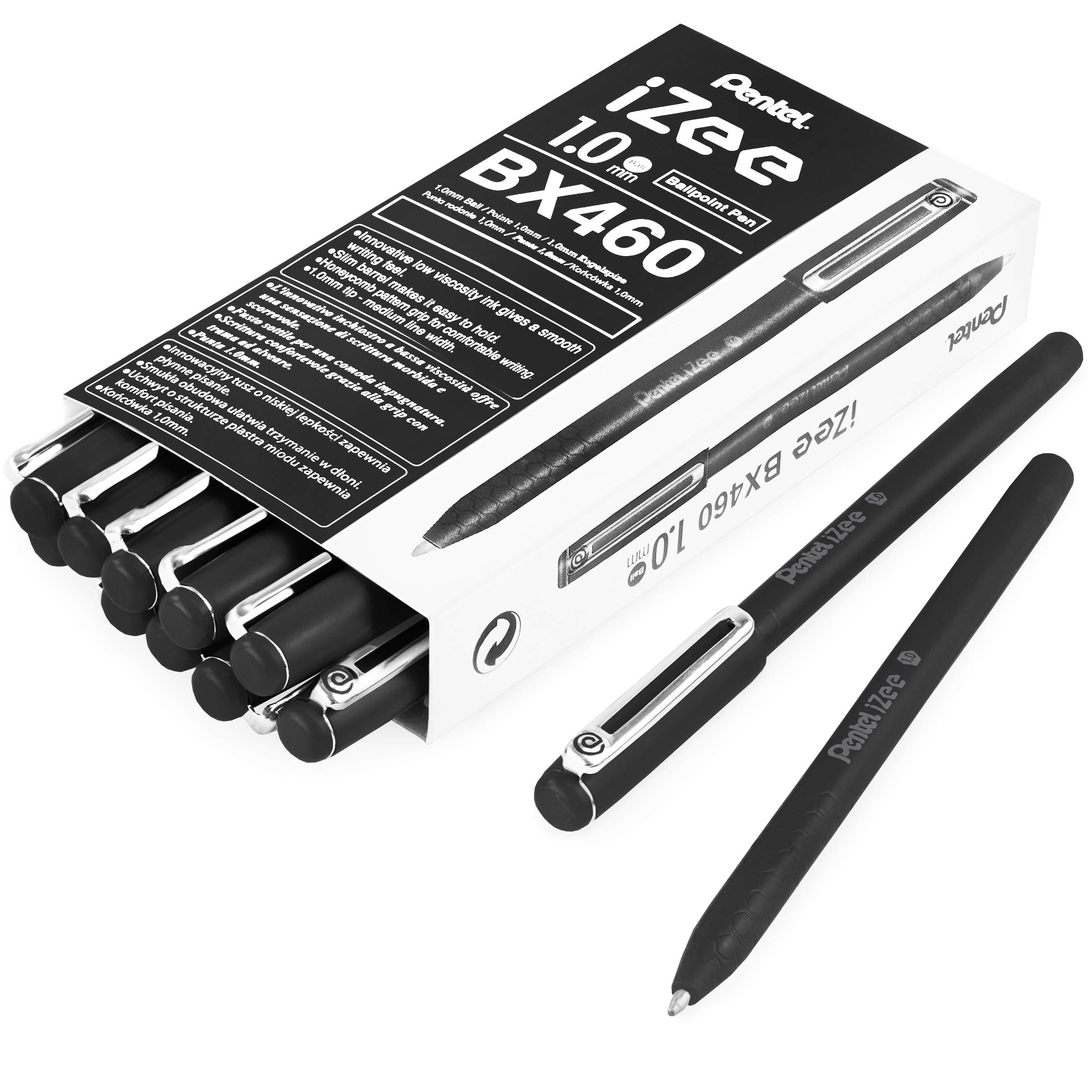 Pentel iZee BX460 Stick Ballpoint Pen - 1.0mm Nib - Black Ink - Pack of 14
