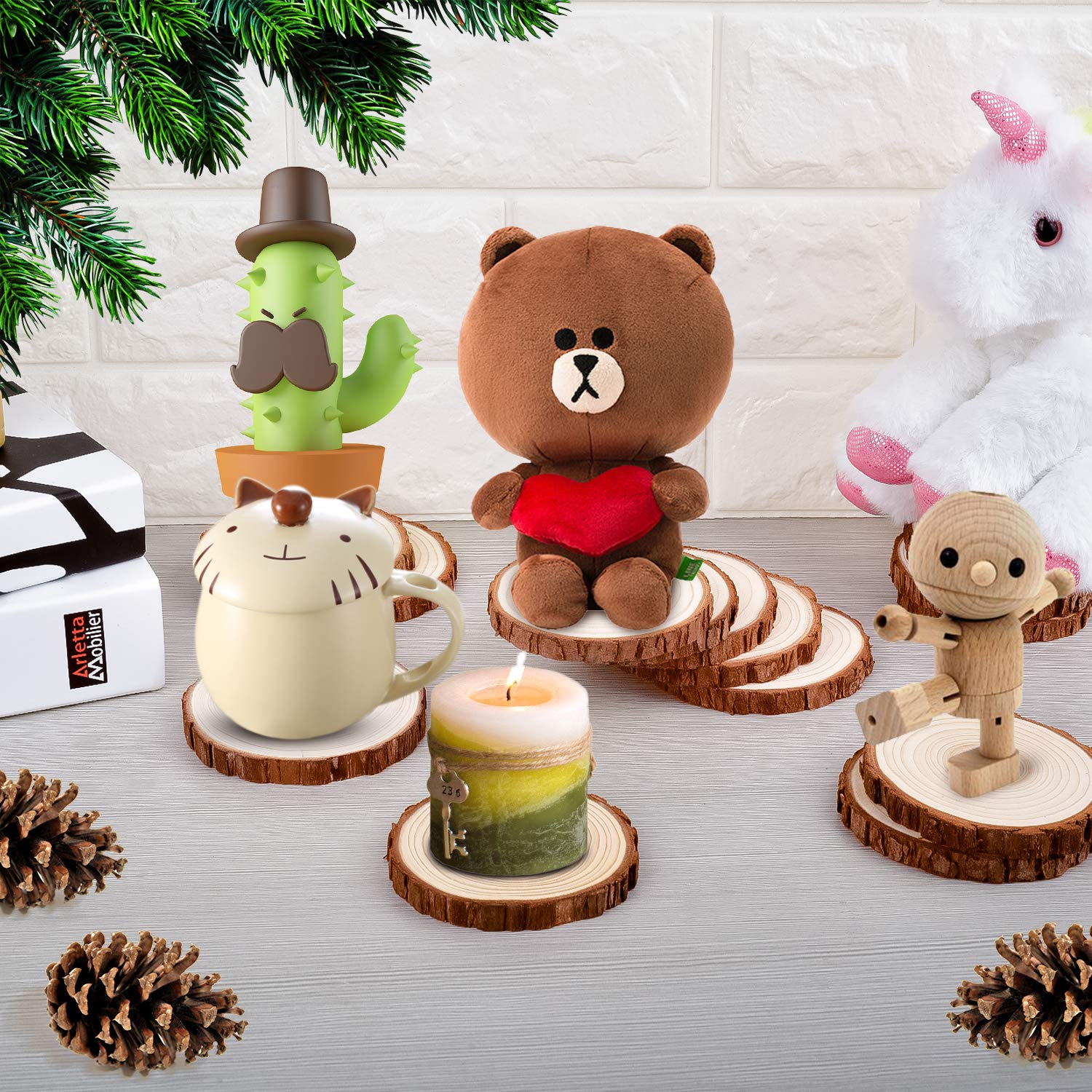 Unfinished Natural Wood Slices with Bark - 20 Pcs 3.5-4 inch Wood Craft kit, DIY Kids Arts and Crafts Coasters Christmas Ornaments Rustic Wedding Decorations