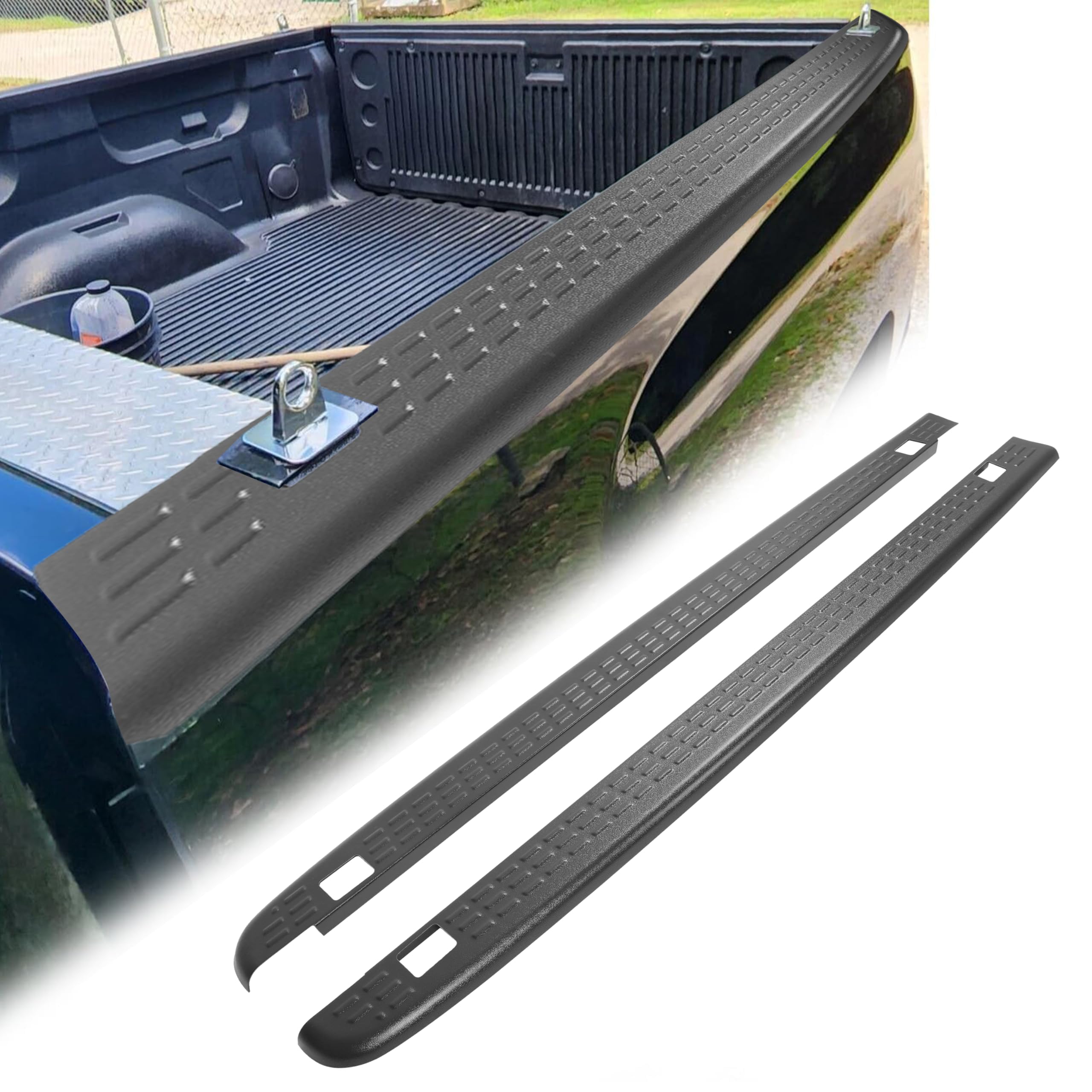 Photo 1 of **SINGLE PIECE**ECOTRIC 6'6" Truck Bed Rail Caps Cover Compatible with 2007-2014 Chevy Chevrolet Silverado 1500 2500 HD 3500 HD Replacement for 72-41104 BedRail Caps with Stake Holes Black