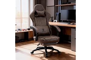 Dowinx Gaming Chair Breathable PU Leather Gamer Chair with Footrest Massage Lumbar Support, Big and Tall Ergonomic Reclining Computer Chair with Pocket Spring Cushion for Adults Teens (Brown)