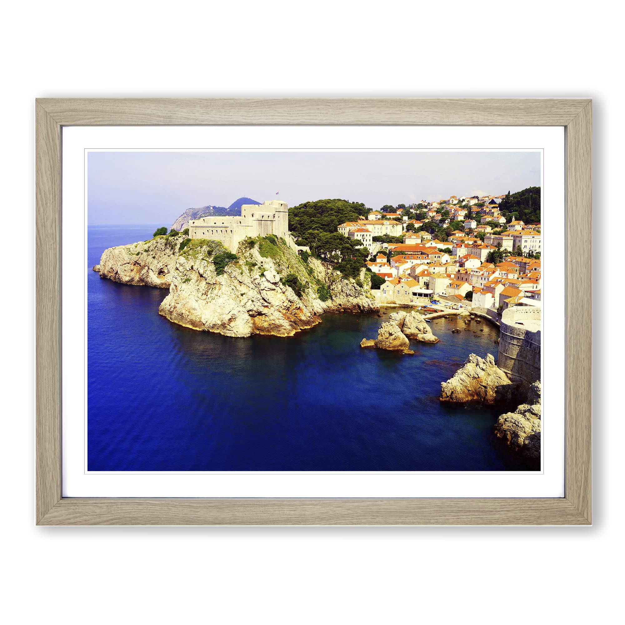 Landscape Coast Dubrovnik Croatia No.1 Modern Framed Print | A3 Oak Framed Wall Art | Ready to Hang | Modern Beach Picture | Living Room Bedroom Lounge Office
