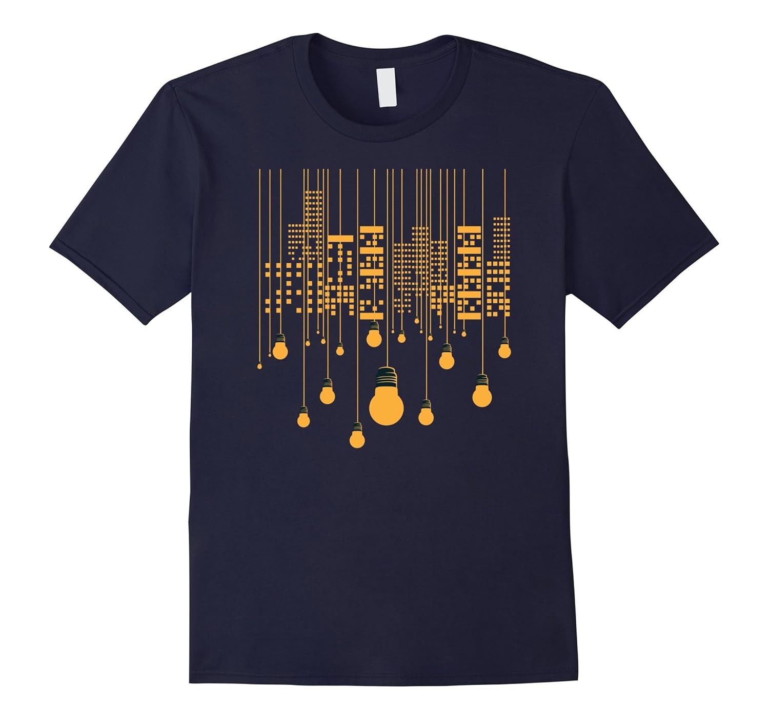 Cityscape Hanging Lightbulbs Funny Artistic Surreal T-Shirt-FL