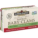 Crown Prince Natural Smoked Baby Clams in Olive Oil, 3-Ounce Cans (Pack of 12)