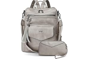 OPAGE Backpack Purse for Women Leather Anti-theft Fashion Designer Travel Backpack Ladies Shoulder Bags With Wristlet-Grey