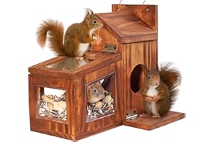 MIXUMON Wood Squirrel Feeder, Squirrel Feeders for Outside Winter, Wooden Chipmunk Feeder for Corn, Peanuts, Durable Box Easy to Fill with Removable Top Panel