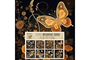 FLONZ Decoupage Paper Pack (24 Sheets 6"x6") Brass Butterfly # Vintage Styled Pattern Paper for Decoupage, Craft and Scrapbooking