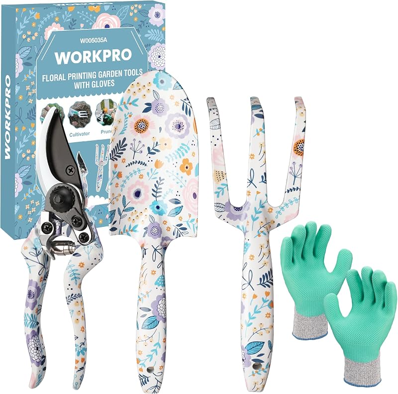 WORKPRO 4 Piece Garden Tools Set Stainless Steel Hand Tools with Ergonomic
