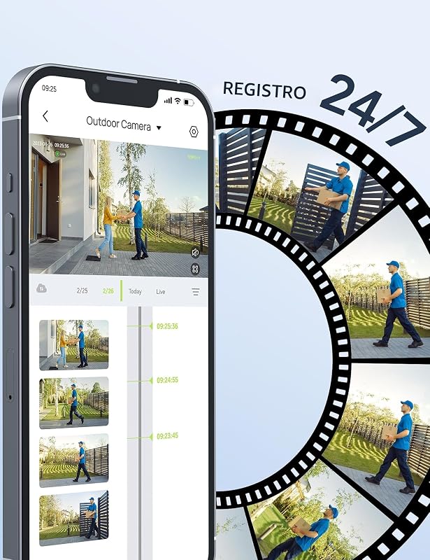 Cámara Vigilancia WiFi Exterior 2K 3MP, Visión Nocturna 15m, Notificaciones en Tiempo Real, Ángulo 110°, IP65 Impermeable, Detección de Movimiento AI, Sirena, Compatible con Alexa — foto 7 de 8
