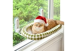 Zoratoo Cat Window Perch with Bolster, Cordless Foldable Cat Window Hammock with Strong Suction Cups & Metal Frame, Machine Washable Pet Bed for Indoor Cats (Green, Medium)