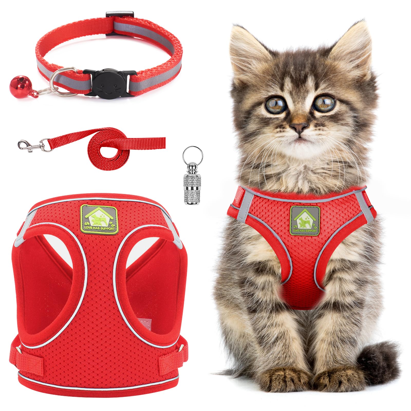 Cat Harness and Lead Set,Adjustable Reflective Stripe Cat Kitten Walking Vest with Leash Cats Collar,Escape Proof Soft Mesh Vest Harness and Lead for Small Medium Cats Pets Walking
