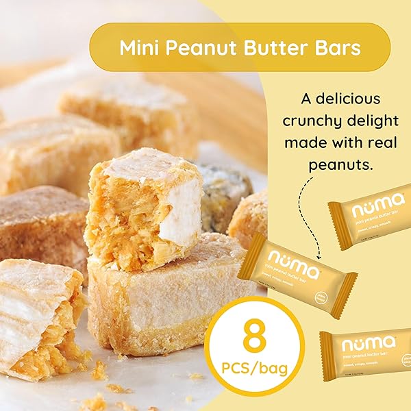 NUMA FOODS MINI PEANUT BUTTER BARS – VEGAN, LOW SUGAR, HIGH PROTEIN, ALL NATURAL, GLUTEN FREE – CRUNCHY PLANT BASED PEANUT BUTTER SNACKS – 3 BAGS WITH 8 INDIVIDUALLY WRAPPED PB BITES
