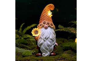 Olekki Garden Gnomes Outdoor - Sunflower Gnome Statue with Solar LED Lights for Yard, Patio, Lawn Ornaments - Best Garden Gifts for Mothers Day, Housewarming, Festival