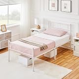 Yaheetech 3ft Single Bed Frame Metal Platform White with Scroll Headboard view 2