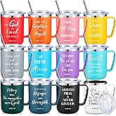 Sieral 12 Pcs Christian Coffee Mugs with Straw Lid 17 oz Religious Bible Verse Cups Stainless Steel Tumbler Employee Appreciation Gifts for Women Men Office Christmas(Multiple Colors,Bible Verse)