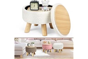 LIANTRAL Storage Ottoman, Small Round Ottoman with Storage, Modern Foot Rest Teddy Velvet with Wood Legs, Foot Stools Storage