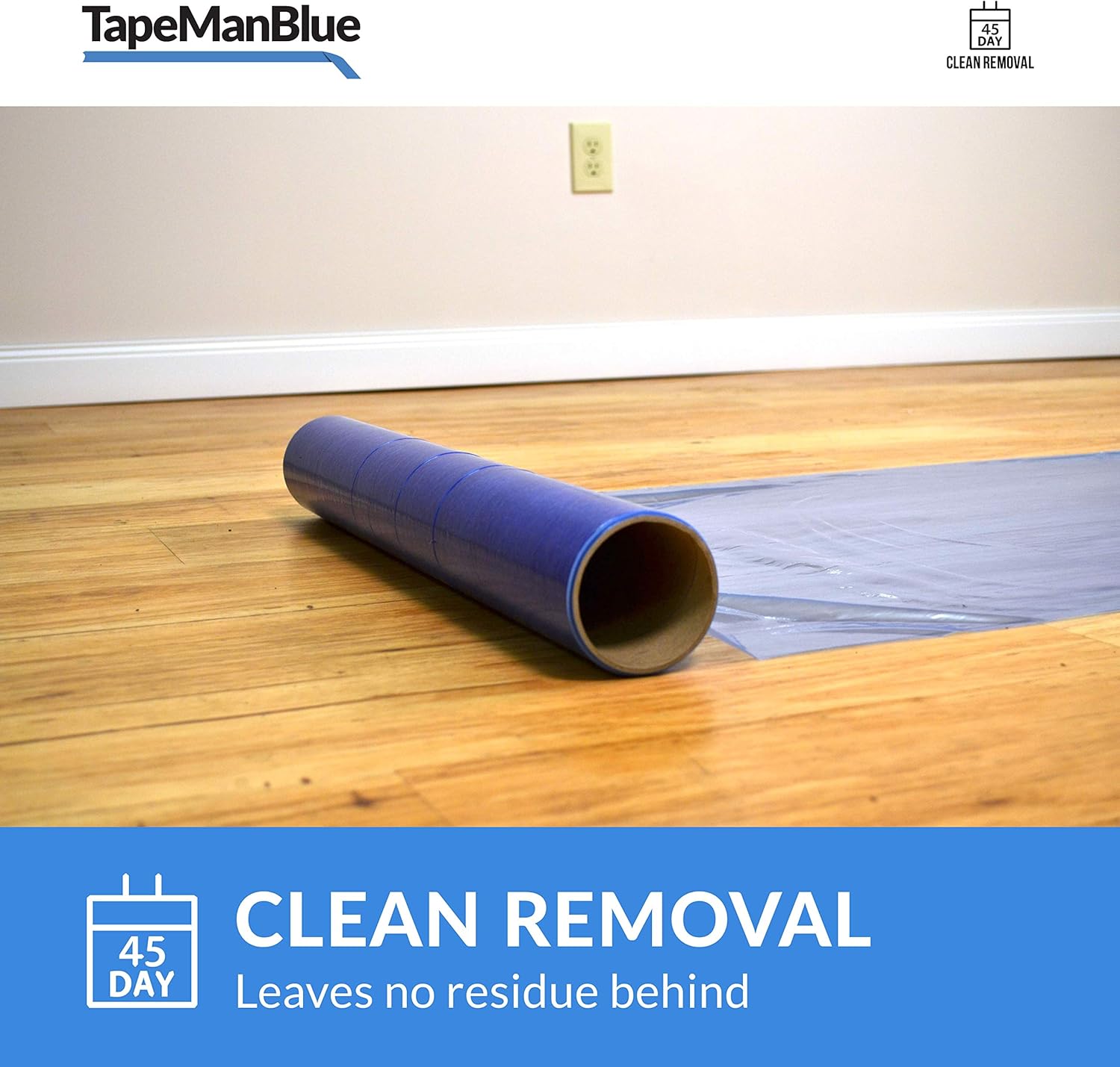 Floor Protection Film 36" x 200' Roll. Made in The USA. Easy Unwind, Clean Removal, Durable Surface Protection. Blue, Self Adhesive Protective Floor Tape for Hardwood Floors, Tile & Hard Surfaces. - - 