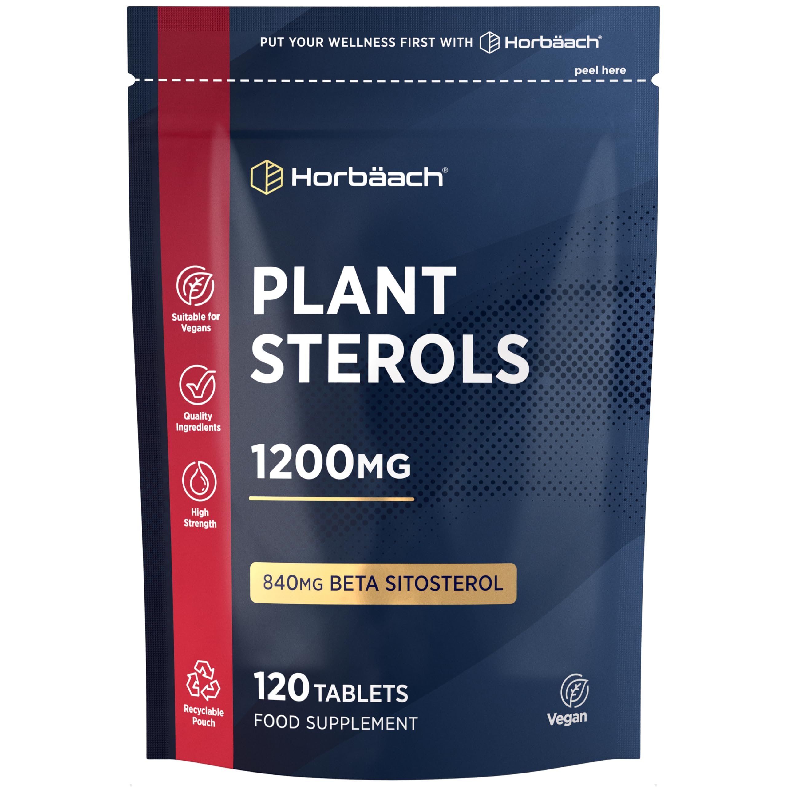 Plant Sterols High Strength 1200mg | 120 Tablets | with Beta-Sitosterol | Vegan and Vegetarian | By Horbaach