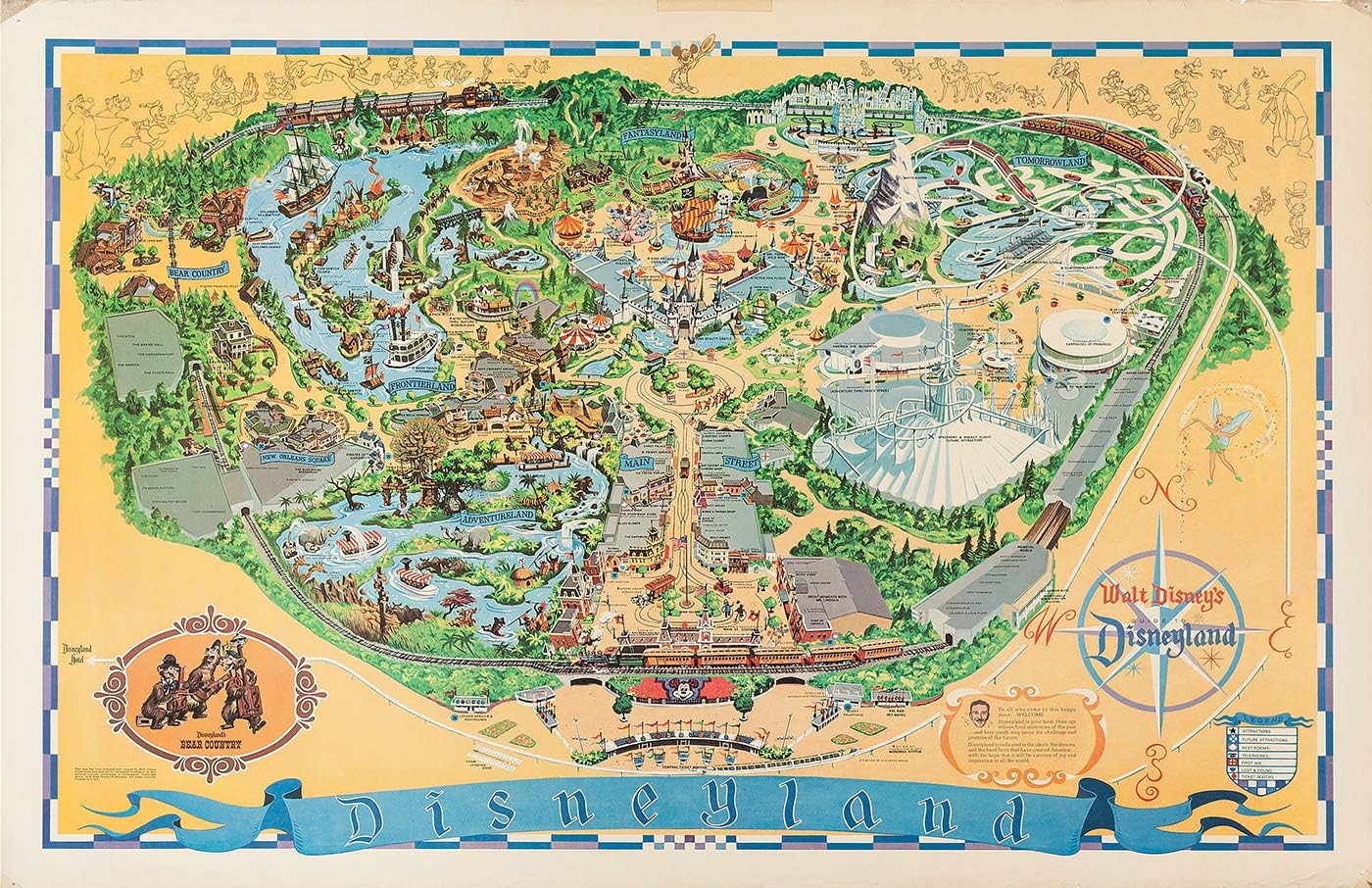 Amazon Com Vintage 1970 S Disneyland Map Illustration Walt Disney Fantasy Theme Park Pop Art Home Decor In Poster Print 11x17 Inches Posters Prints