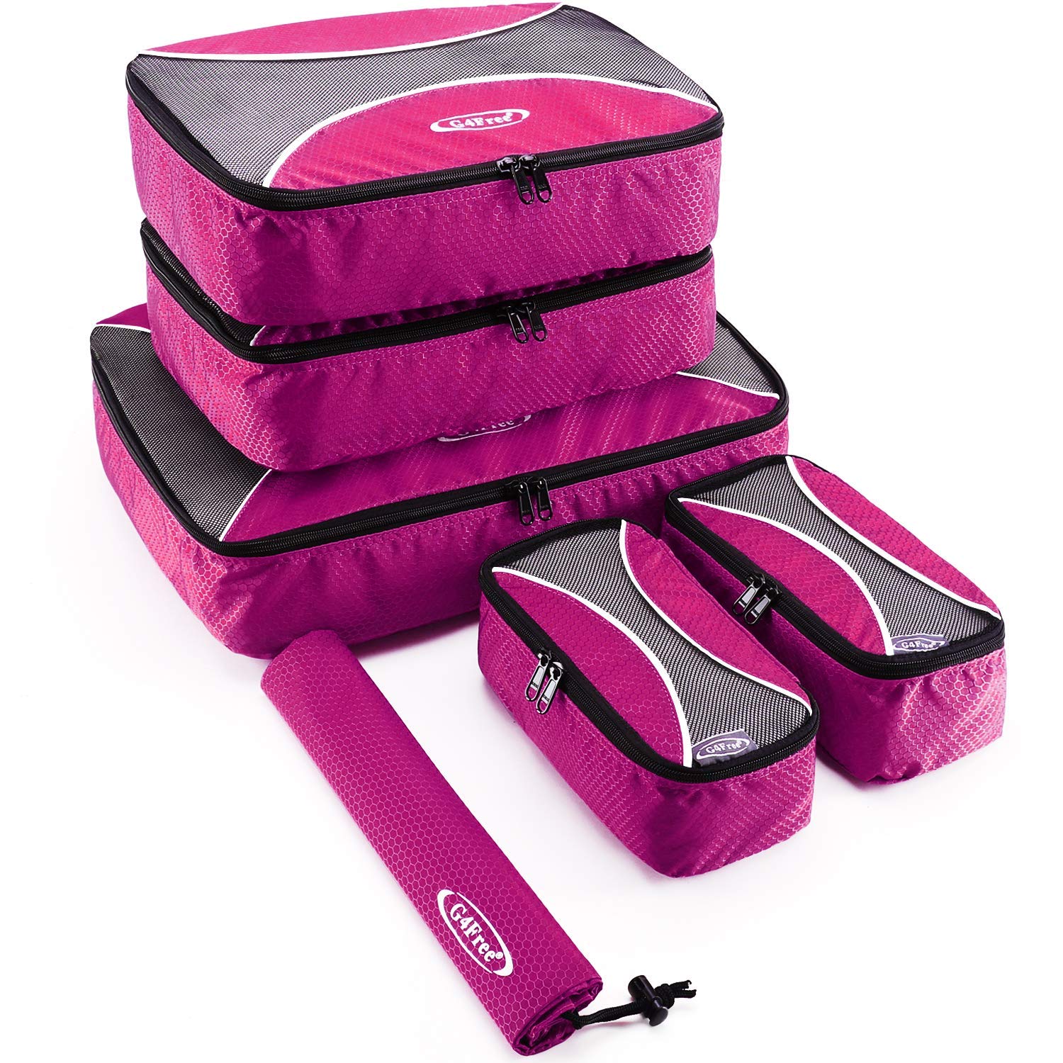 G4Free 4pcs/6pcs/7pcs Packing Cubes Suitcase Organiser Packing Bags Luggage Organiser Value Set for Travel Home Storage ((2S+2M+1L+1Laundry bag)-6PC, Pink)