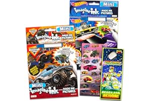 BEACH KIDS Monster Jam and Hot Wheels Magic Ink Coloring Book Set Kids Toddlers - Bundle with 2 Imagine Ink Coloring Books with Invisible Ink Pens, Racecar Stickers and Door Hanger
