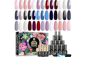 MEFA Gel Nail Polish Kit, 20 Colors Burgundy Red Black White Gel Polish Kit Navy Royal Blue Nude Pink Glitter Popular All Seasons Soak Off Gel Nail Art with Glossy & Matte Top Base Coat Salon Gifts