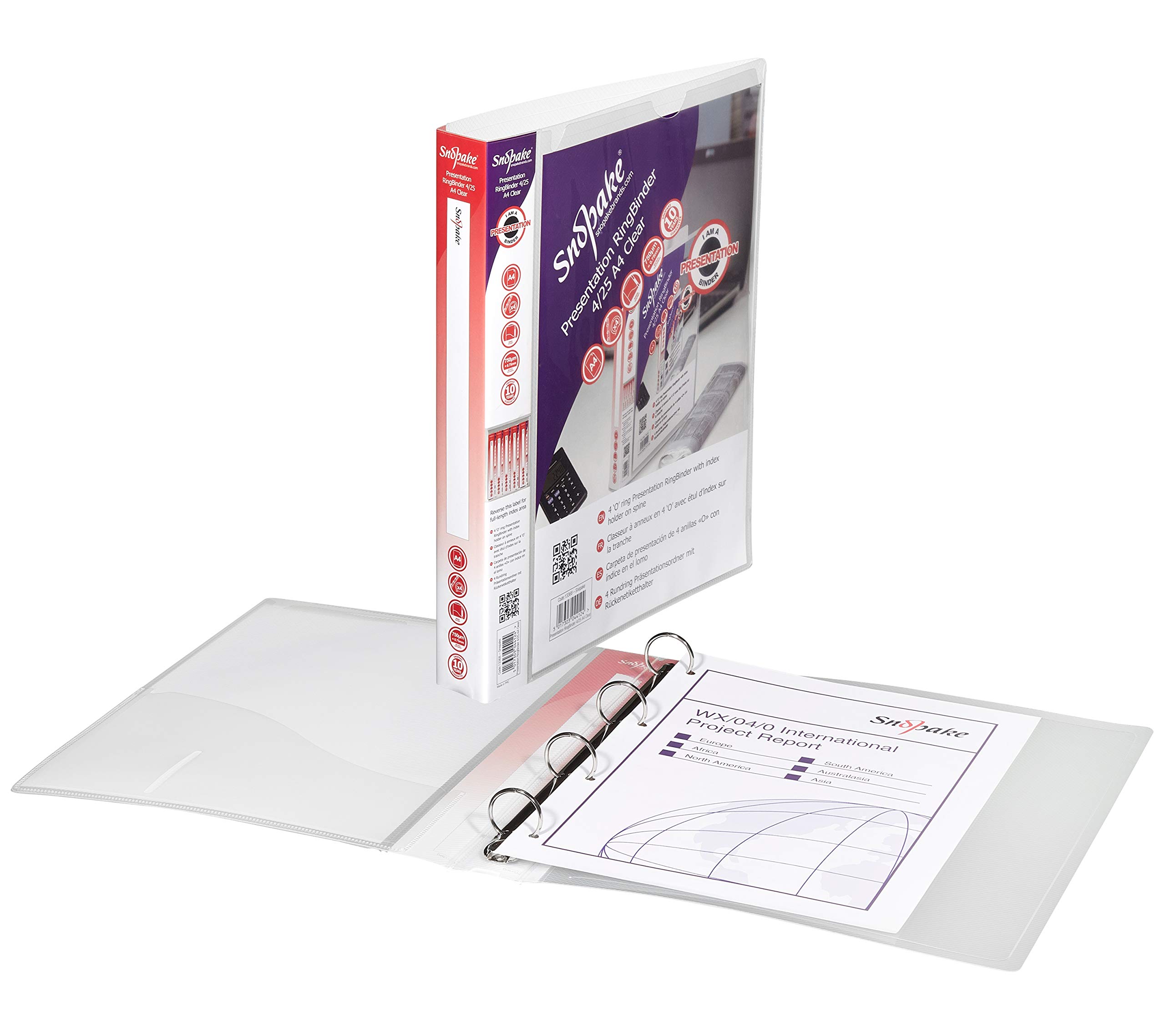 Snopake A4 4 O-Ring 25 mm Presentation RingBinder – Clear [Pack of 1] Ref: 13368s