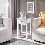 Yaheetech White Bedside Tables Set of 2 with Drawer Open Shelf 40x30x61 cm view 2