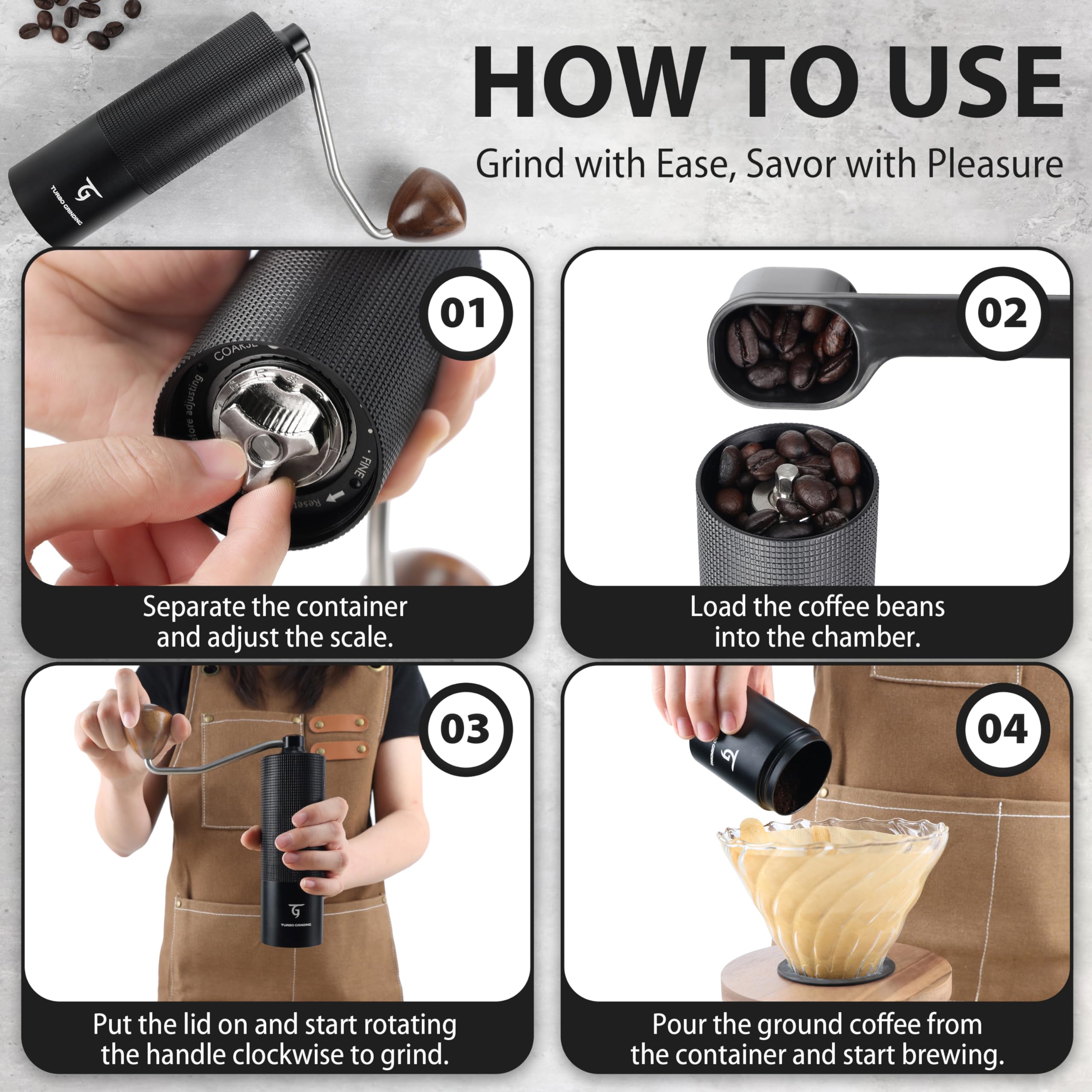 Manual Coffee Grinder-7 Star Stainless Steel Burr Capacity 25g, External Adjustable Setting Portable Hand Coffee Grinder for Camping,All Aluminum Alloy Body Coffee Grinder Manual for Espresso
